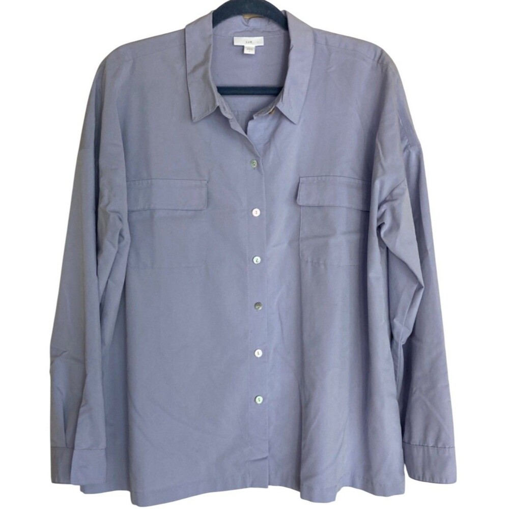 J Jill Button Up Tencel Modal Blend Periwinkle Shirt L Minimalist Classic